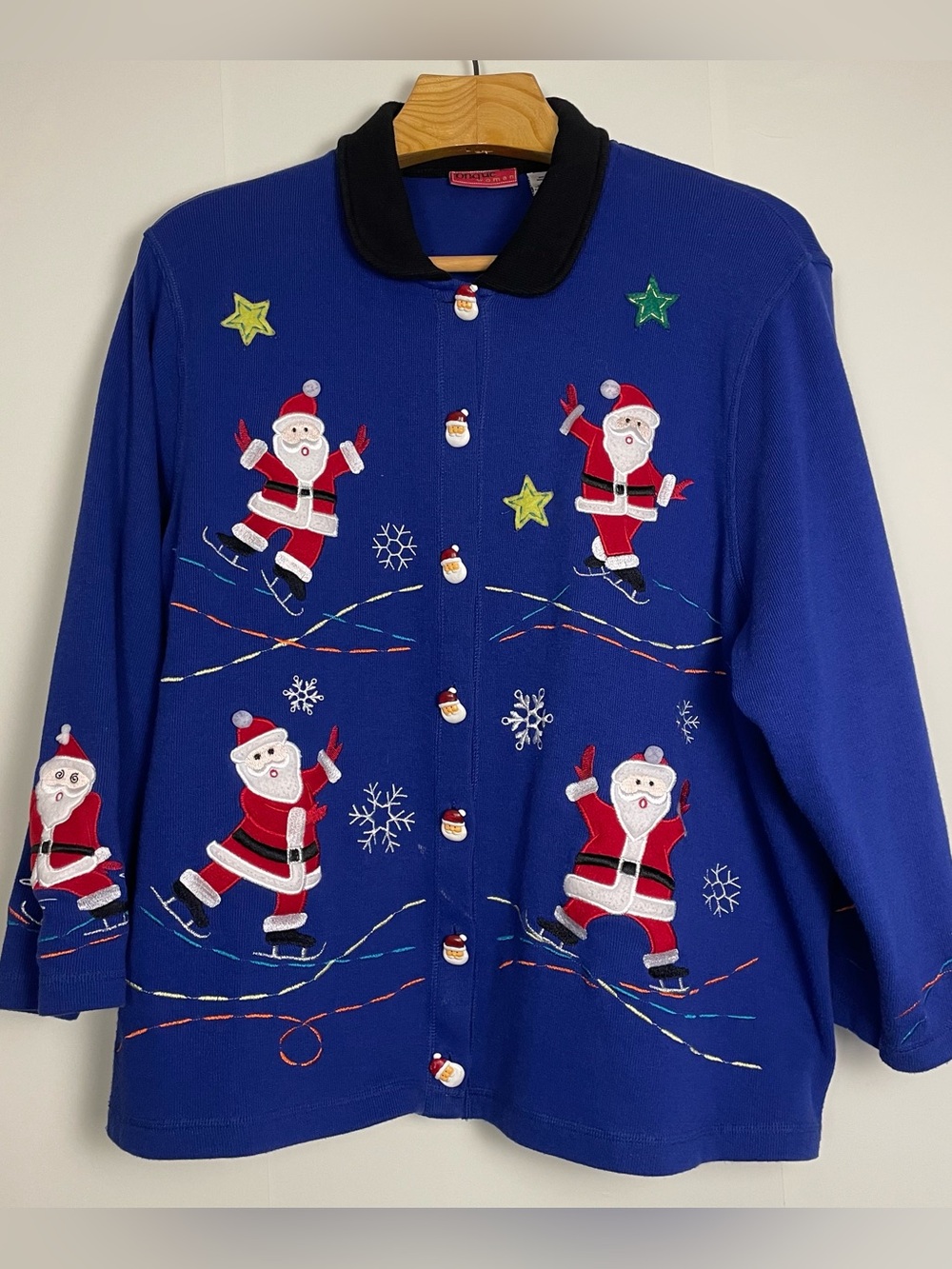 VINTAGE Ugly Christmas Sweater Ice Skating Santa Cardigan Onque Casuals  - 3X